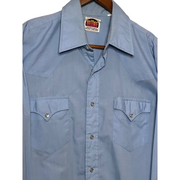 VTG Miller Western Pearl Snap Shirt Light Blue Long Sleeve 70s Style Mens Large - Picture 4 of 15
